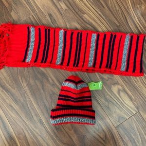 Brand new matching hat & scarf red/ grey/dark navy